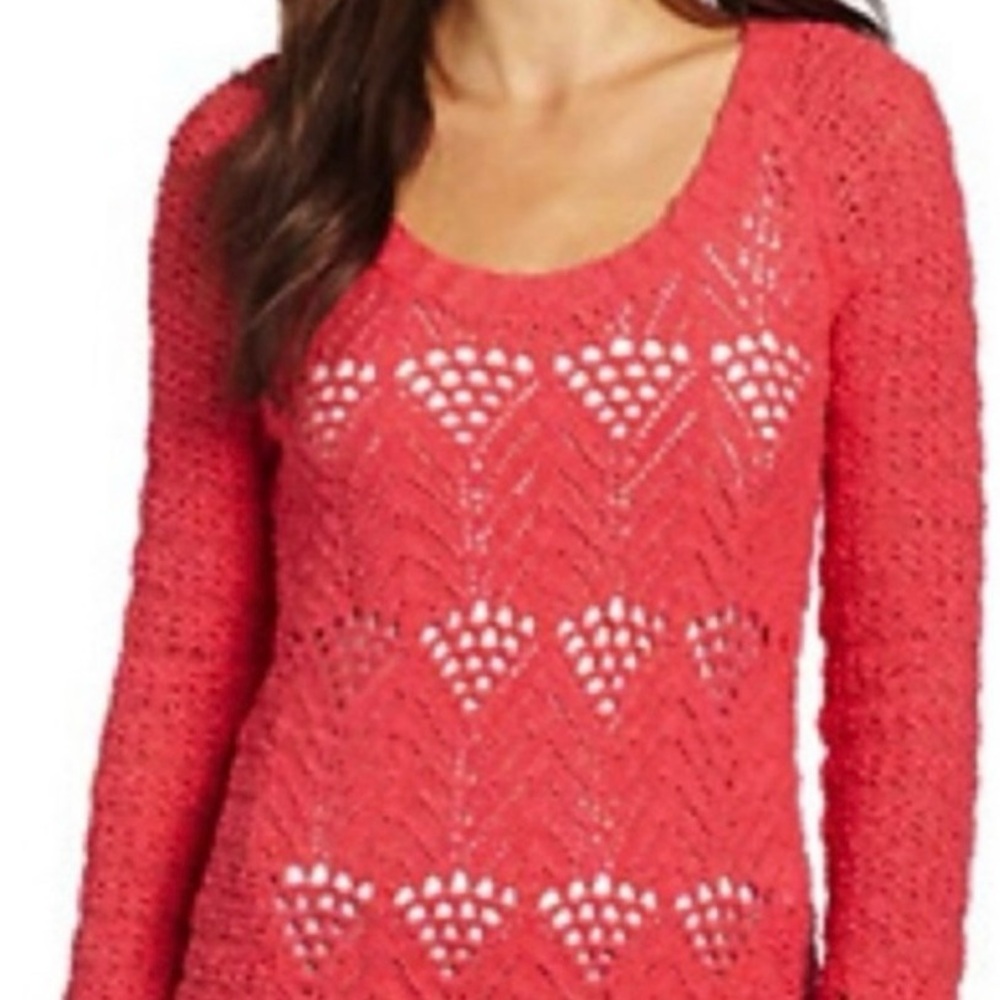 Lucky Brand coral scoop neck knit sweater. Size XL.